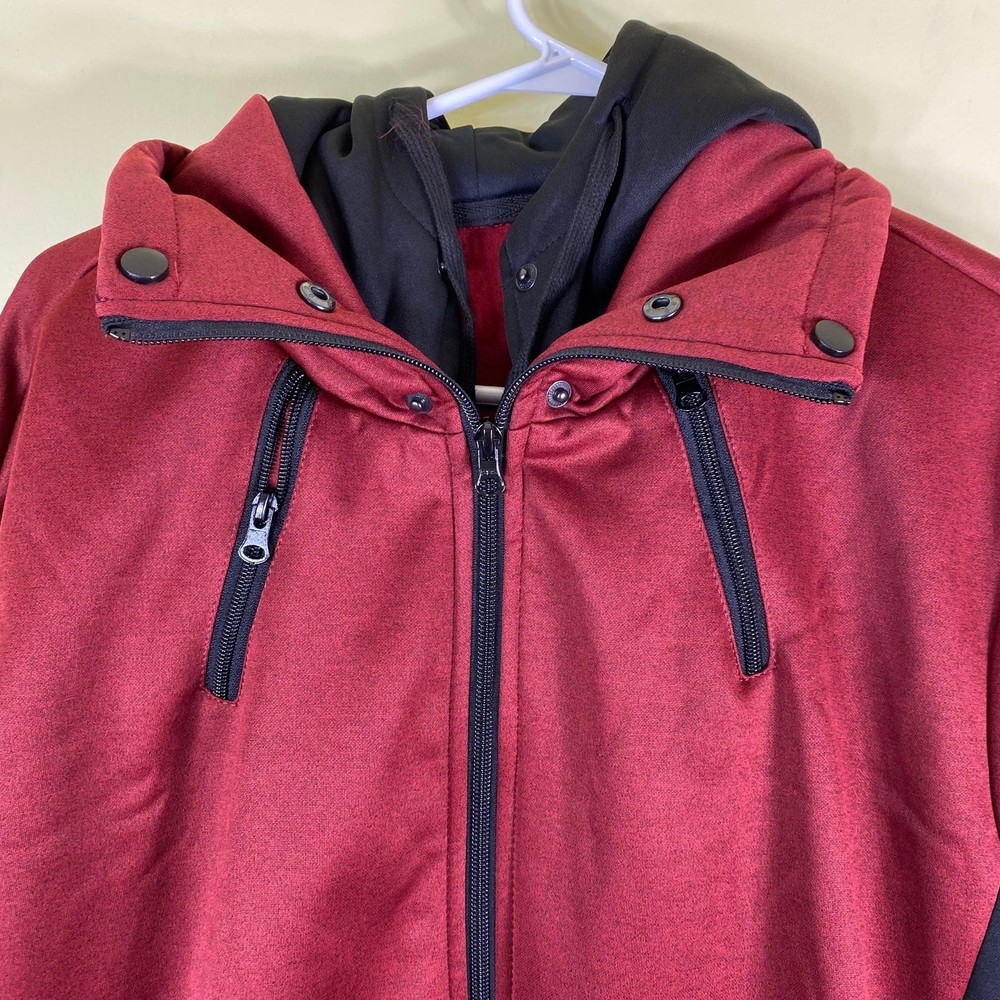 New Hooded Jacket Slim Fit Turtleneck Fleece Zip Up Hoodie Outerwear Men’s 2XL - Picture 8 of 11